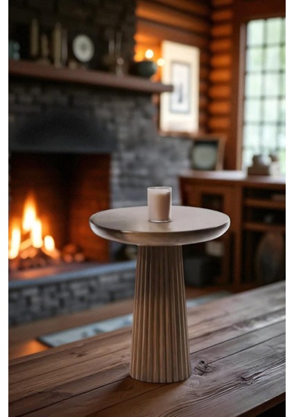 Üst Kalite Çizgili Fitilli Mantar Yan Sehpa (Küçük Boy) - Ceviz fiyatları