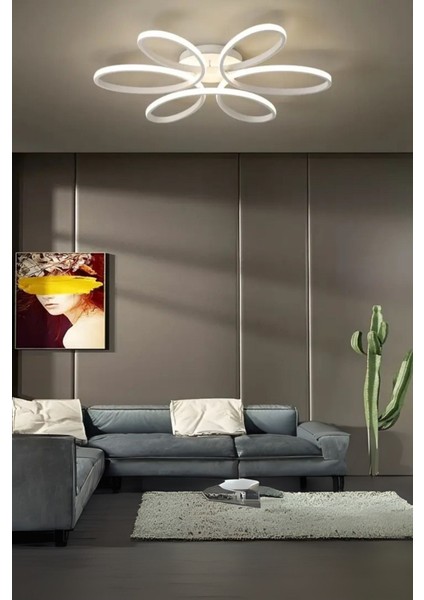 6'lı Beyaz Renkli Modern LED Plafonyer, Üç Renk Işık, Kumandalı, Salon, Mutfak, Hol fiyatları