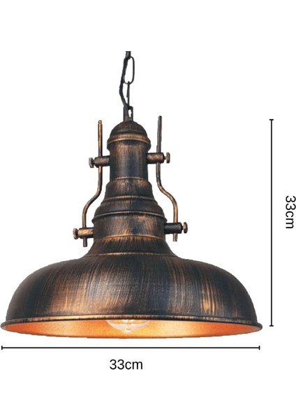 Bakır Renkli Tekli Sarkıt Avize, Endüstriyel Stil, Yuvarlak Metal Aydınlatma