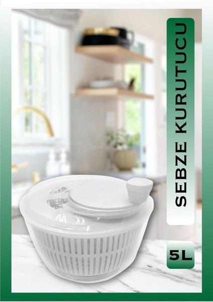 Beyaz 5l Sebze ve Salata Kurutucu, Pratik ve Sağlıklı Saklama Aracı