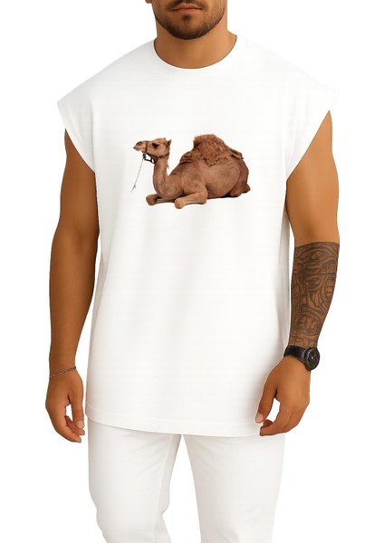 Oversize Kahverengi Deve Hayvanı, Dromedary Bactrian Deve Göğüs Tasarımlı Unisex Spor Atlet
