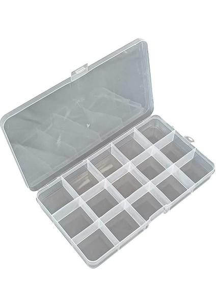 15 Bölmeli Takı Organizer, Şeffaf Plastik Kutu, 10X17X2CM, Turuncu Renk