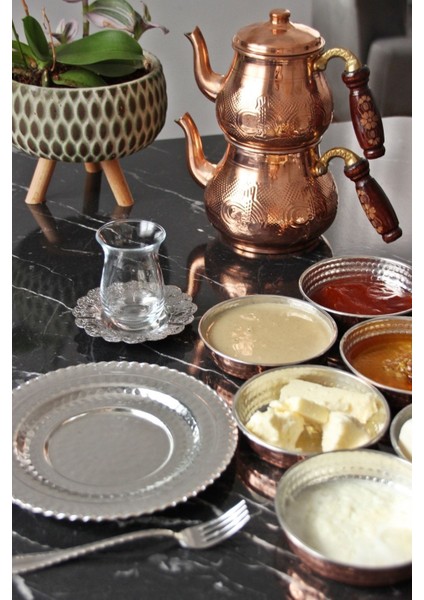 Bakır Kahvaltı ve Pasta Sunum Tabağı, Kalaylı, Şık ve Zarif Tasarım, 1 Adet