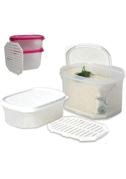 Süzgeçli Hava Sızdırmaz Peynir Saklama Kabı, 2,7 Litre, Beyaz