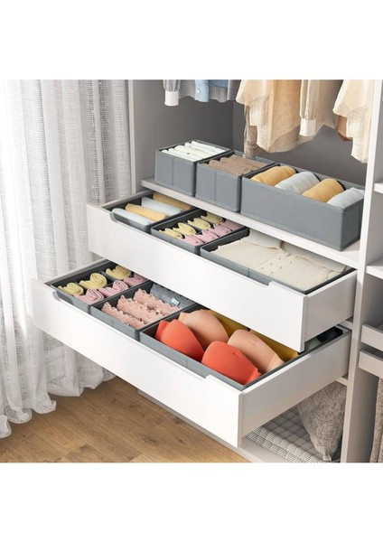 8'li Antrasit Çekmece Içi Organizer Seti, Ekru, Düzenli ve Şık Saklama Çözümü