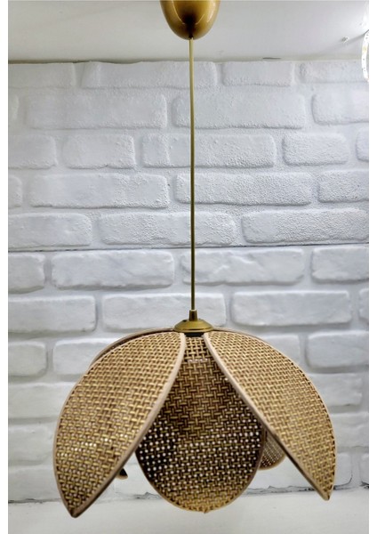 Kahverengi Hasır Hazeran Rattan Palmiye Model Sarkıt Avize, Bohem ve Şık Tasarım