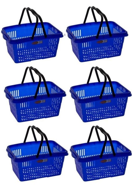 SY-2260 Çift Saplı Plastik Market Taşıma Sepeti Mavi 6 Adet