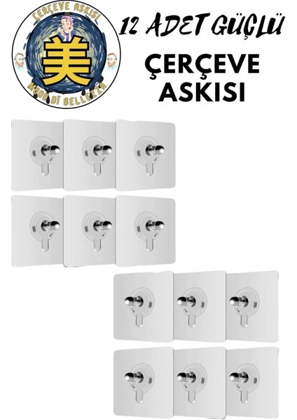 12 Adet Güçlü Çerçeve Askısı, Vidalı ve Yapışkanlı, Pratik Raf Tutucu Seti