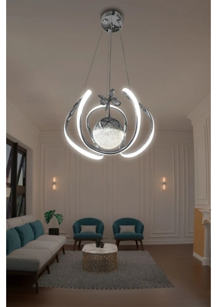 3'lü Kristal LED Avize, 3 Renk Kumandalı, Krom, Şık ve Modern Aydınlatma fiyatları