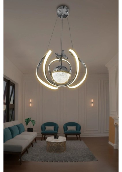 3'lü Kristal LED Avize, 3 Renk Kumandalı, Krom, Şık ve Modern Aydınlatma modelleri