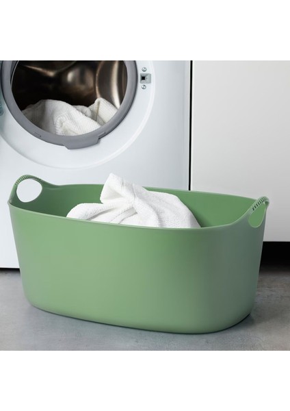 Yeşil 60X40 Cm, 35 Lt Esnek Büyük Çamaşır Sepeti, Polietilen Değil, Dayanıklı Plastik