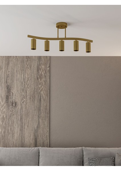 Turuncu Vintage 5’li Güçlü Spot Avize, Endüstriyel Tasarım, GU10 Duylu