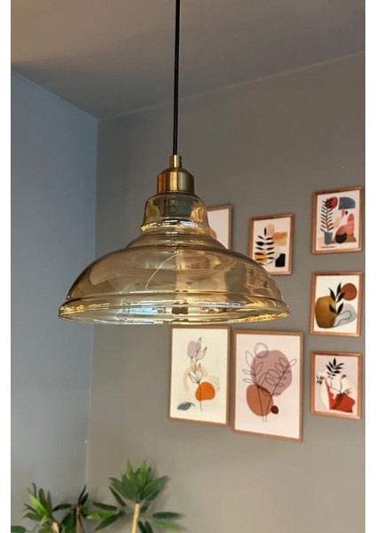 Kahverengi Cam Bal Rengi Tekli Retro Sarkıt Avize Salon ve Restoran Aydınlatması