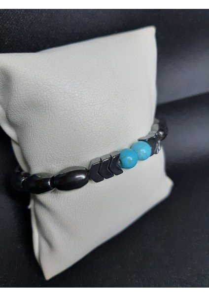 Mryart Mavi Akik Taşı ve Metalik Füme Oniks Taşlı Unisex Bileklik fiyatları