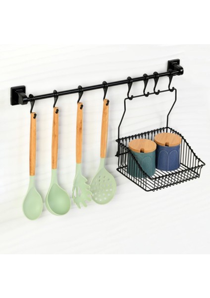 Beyaz 8'li Duvar Rayı Seti, Askı ve Sepet, Pratik ve Şık Depolama Çözümü