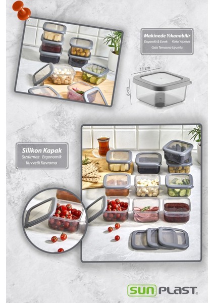 10'lu Sızdırmaz Silikon Kapaklı Kahvaltı ve Saklama Seti, Gri fiyatları