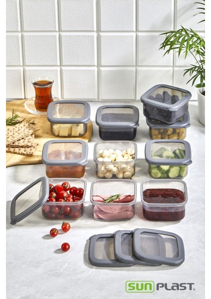 10'lu Sızdırmaz Silikon Kapaklı Kahvaltı ve Saklama Seti, Gri indirimleri