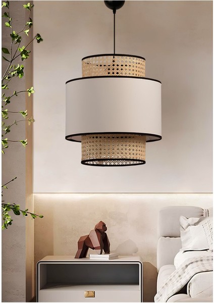 Modern Kumaşlı Hazeran Rattan Sarkıt Avize, Yatak Odası, Salon ve Mutfak Için Aydınlatma