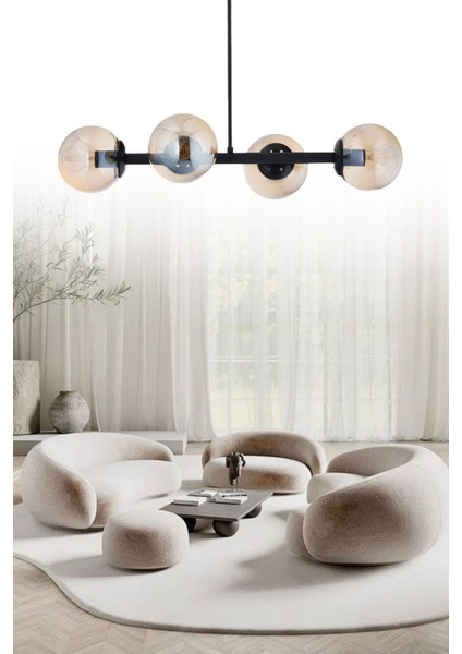 Modern Siyah 4'lü Bal Glop Camlı Şık Avize