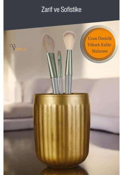 Makyaj Duzenleyici Makyaj Organizeri Makyaj Fırçalığı Makyaj Fırçası Altın Renk Model 11