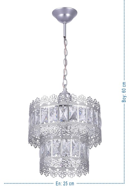 Şık Gümüş Taşlı Sarkıt Avize, Modern ve Zarif Aydınlatma Ürünü