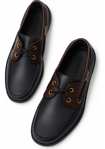 GR0190 Hakiki Deri Çift Renk Siyah Bordo Deri Bağcık Koku Yapmaz Ayakkabı