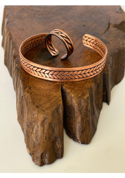 Ayarlanabilir %100 Saf Bakır Bileklik Bakır Yüzük Kombini El Yapımı Bileklik Yüzük