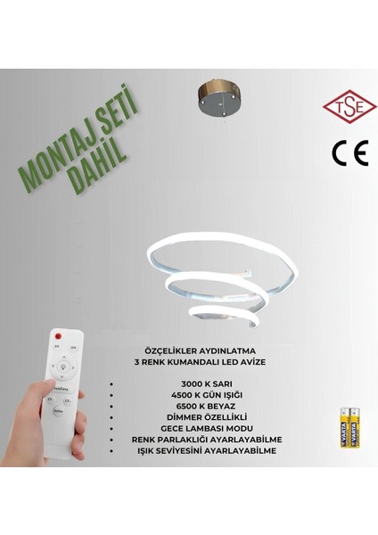 Kumandalı 3 Mod Işıklı Lüks LED Krom Avize, Yüksek Lümen, Salon, Yatak Odası, Mutfak, Antre