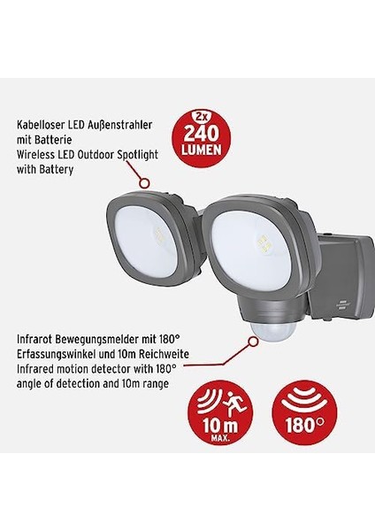 Pilli LED Spot Lamba Lufos / Kablosuz LED Dış Mekan Spotu Pilli ve Hareket Sensörlü, 8 Adet LED Lamba, 2 x 240 Lümen, Dış Mekan Için modelleri