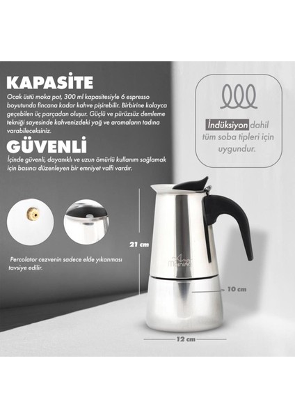 Paslanmaz Çelik Espresso Kahve Makinesi, 300 Ml, Indüksiyonlu, Gümüş Renk fiyatları
