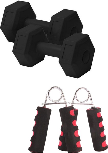 5 kg x 2 Adet Dambıl Seti + 2 Adet Sünger Tutamaçlı El Yayı | Evde Spor Için Güç ve Dayanıklılık