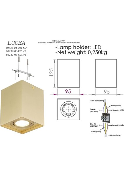 Medna Kobalt Kare. Teklı Plafonyer 1XGU10 fiyatları