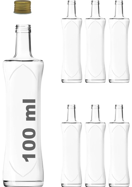 100 ml Şeffaf Piramit Sosluk 100 cc Kapaklı Kavisli Cam Şişe 6 Adet (Altın/gold (Metal))