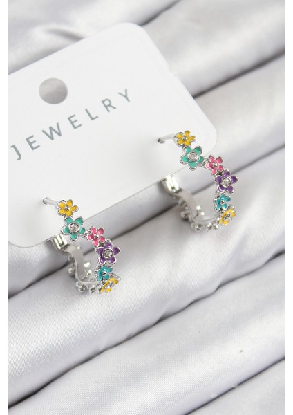 Pirinç Renkli Papatya Model Gümüş Renk Kadın Küpe