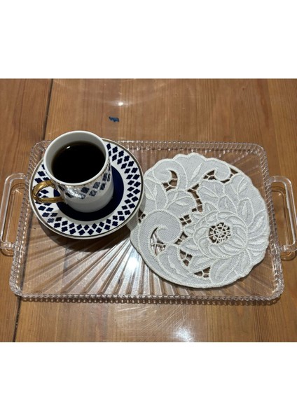 Şık Nakışlı Keten Kokteyl ve Kahve Sunum Peçetesi 6'lı Set modelleri