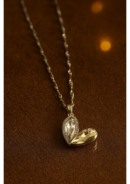 Zirkon Taşlı Gümüş Renk Zincir Kolye – Damla Kesim Tasarım, Zarif Kadın Takı fiyatları