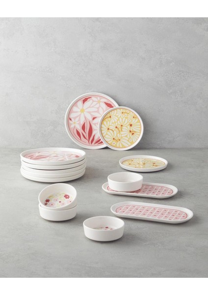 Kırmızı-Pembe 10 Parçalı Seramik Kahvaltı Takımı, 4 Kişilik Set fiyatları