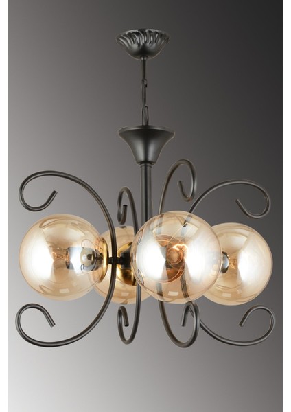 Menekşe Siyah 4'lü Bal Glop Camlı Şık Modern Avize fiyatları