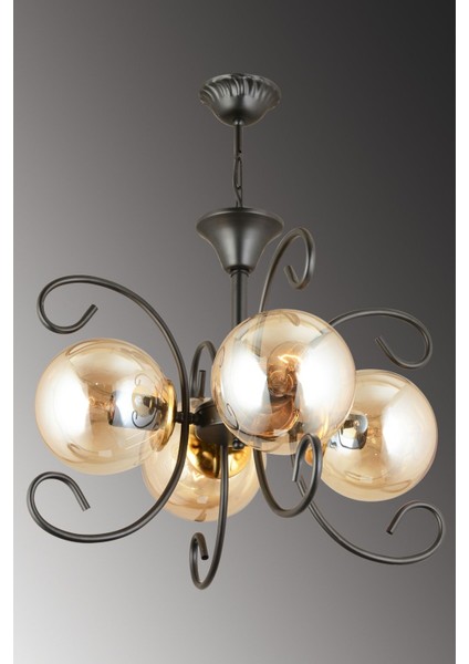 Menekşe Siyah 4'lü Bal Glop Camlı Şık Modern Avize modelleri