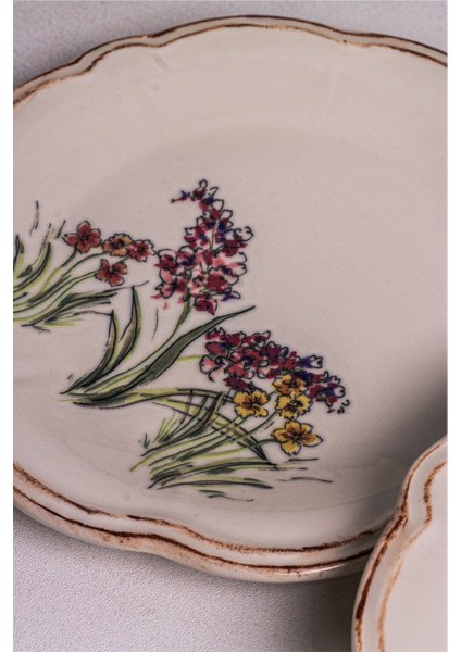 6 Parça Çok Renkli Porselen Kahvaltı ve Pasta Takımı 21CM