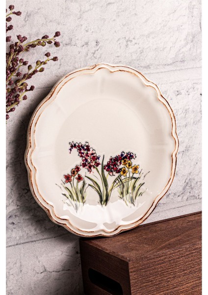 6 Parça Çok Renkli Porselen Kahvaltı ve Pasta Takımı 21CM