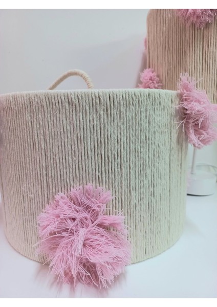 Ekru Makrome Ip Sargılı Ponponlu Bebek ve Çocuk Odası Avize ve Abajur Seti fiyatları