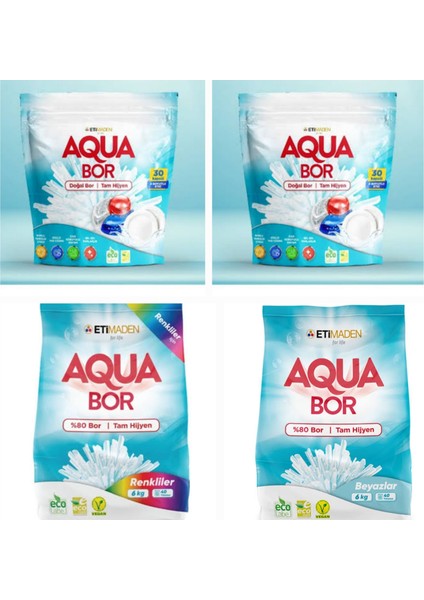 Doğal Mineralli Çamaşır Deterjanı Renkliler +Beyazlar İçin +Bulaşık Tableti 2 Paket 30x2 Kapsül