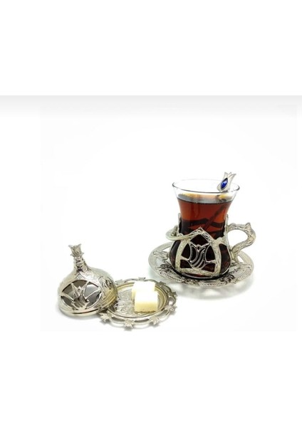 Osmanlı Lale Motifli 2'li Çay Seti-Gümüş