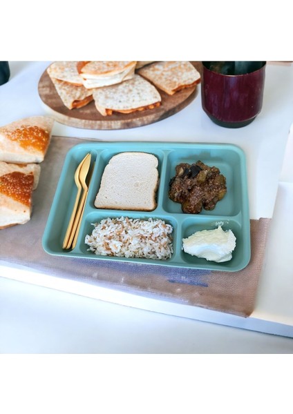 4'lü 5 Bölmeli Renkli Plastik Tablo, Kahvaltı, Piknik, Yemek, Servis, 21X31X3,3 cm fiyatları