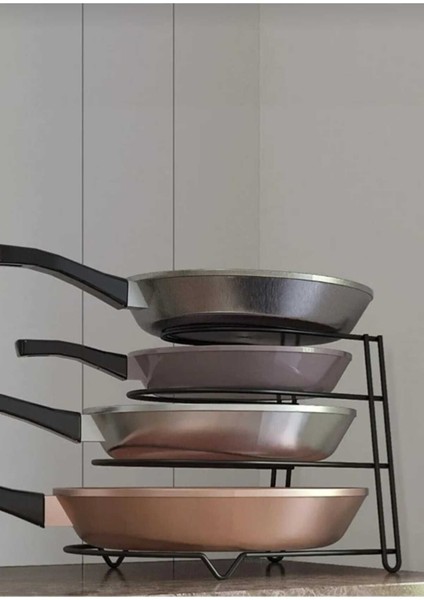 Siyah 4 Katlı Tava Rafı, Dolap ve Tezgah Üstü Tava Düzenleyici