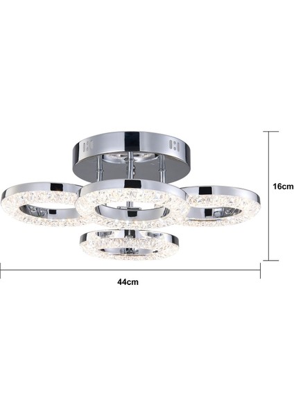 Parlak 4'lü Krom LED Tavan Aydınlatması, Kristalli Modern Dekorasyon Parıltısı