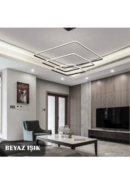 Modern 3'lü Kare Sarkıt LED Avize, Oturma Odası ve Salon Dekoru