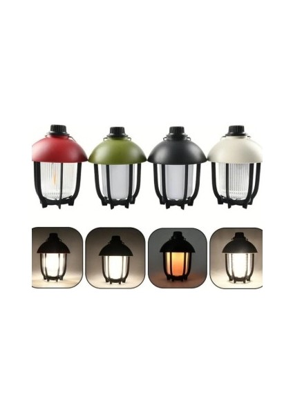 Beyaz Işık+Alev Görünümlü Sarı Işık Şarjlı Kamp Bahçe Balkon Teras Çadır Aydınlatma Lambası Armatürü modelleri