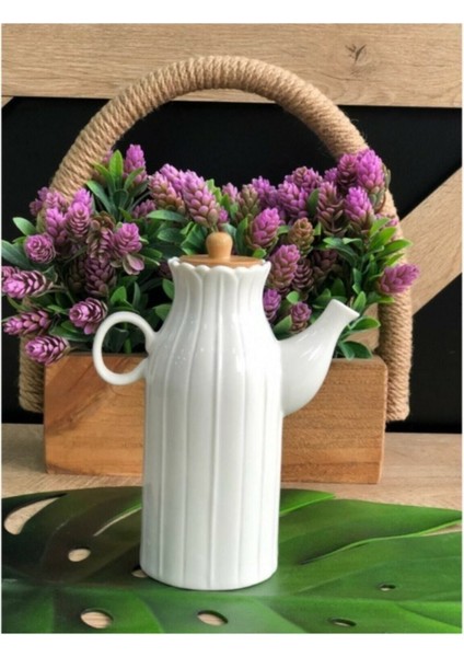 Yeşil Bambu Kapaklı Porselen 1l Yağdanlık, Şık ve Doğal Tasarım